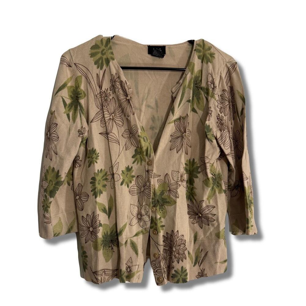 Womens R.Q.T Sweater Feminine Beaded Floral Print Size Petite Medium